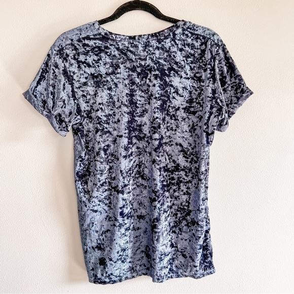 Sign Here Signature Blue Crushed Velvet Crew Neck Short Sleeve Oversized Tee XS - Picture 5 of 11